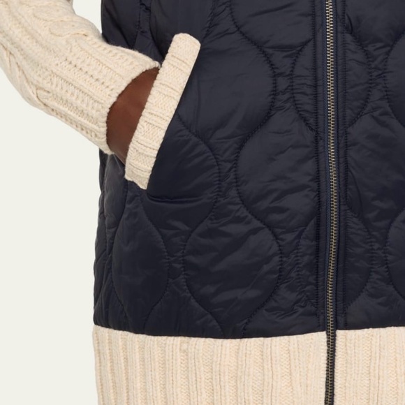 Veronica Beard navy quilted body with cream cable-knit sleeves jacket - Picture 4 of 13